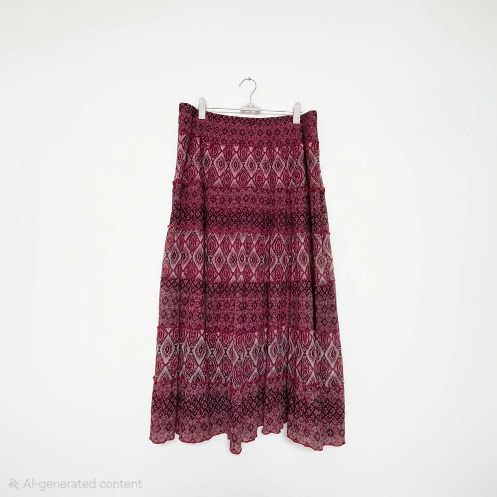 Dana Buchman Women's Red Printed Tiered Maxi Skirt Boho Size XL